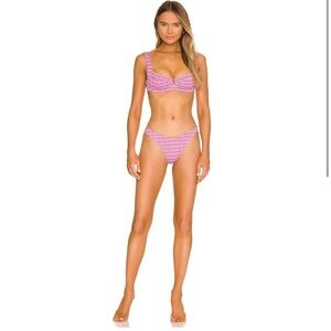 L*SPACE NWT Cabana Bikini Bottom and Camellia Top electric pique stripe pink